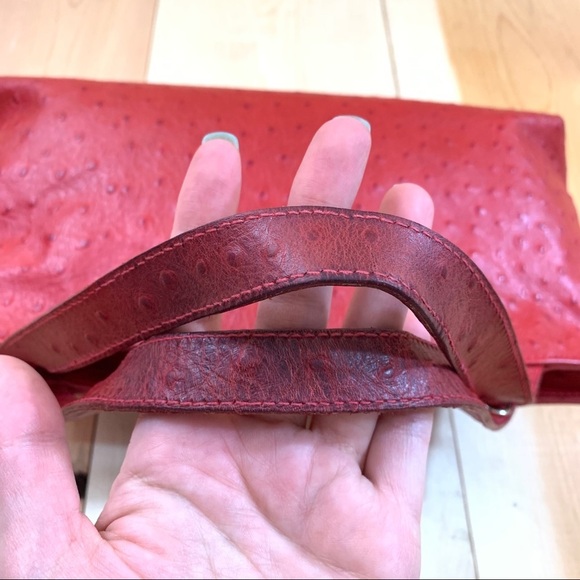 Tanner red leather ostrich pattern bag purse - Picture 8 of 14